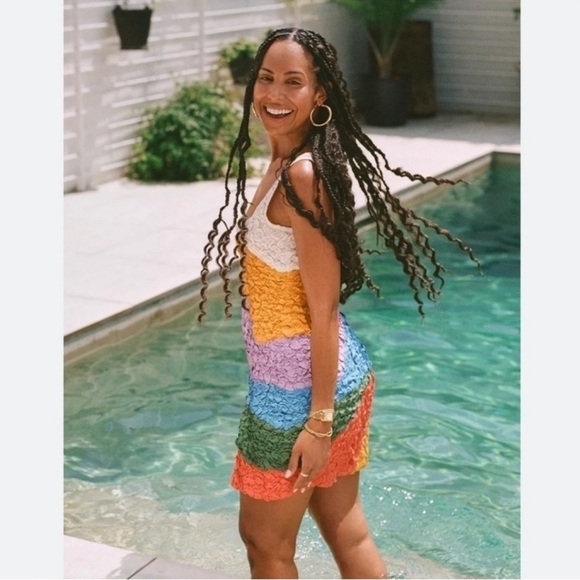 Mara Hoffman multicolor colorblock sleeveless Laura popcorn mini dress XS Rare - Picture 3 of 11